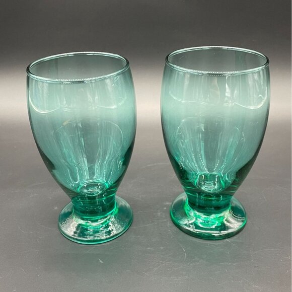 Vintage Turquoise Drinking Glasses Green Glass Water Tumblers Cristar Lexington - Picture 2 of 8